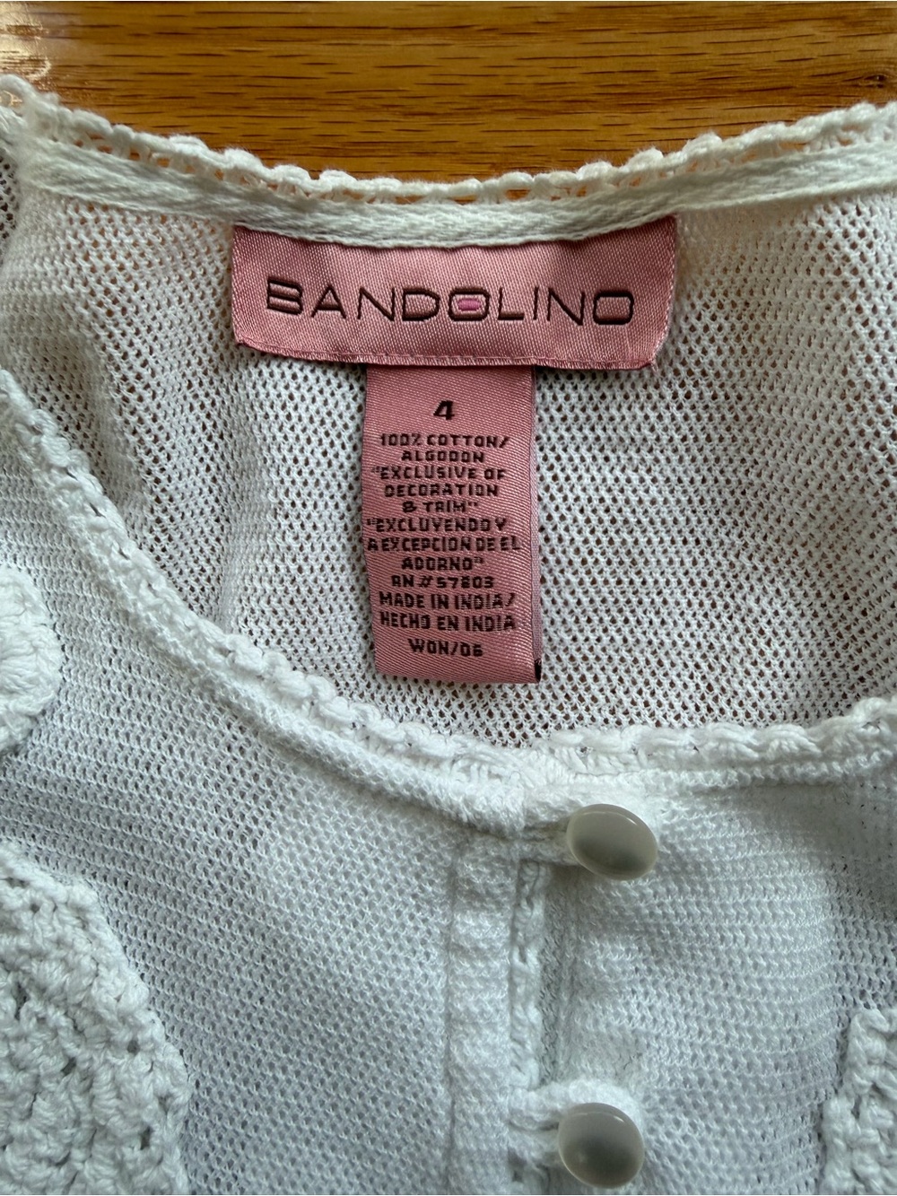 Bandolino White Knit Women's Cardigan with Crochet Edge-  Quarter Sleeve-Size 4 - Picture 3 of 9